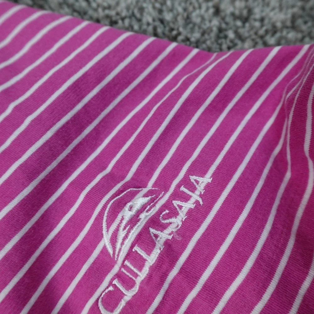VTG Ralph Lauren Polo Shirt Mens L Pink White Stripe Pima Cotton Pony Logo Top